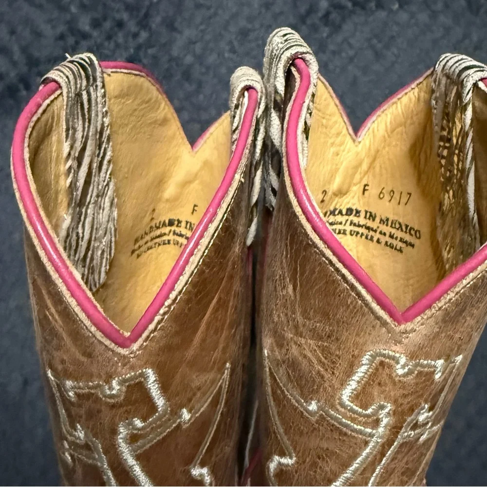 Tin Haul Kids Cowboy Boots Golden Tiger Hear Me Roar Brown Cream w Pink Accents - Picture 11 of 11